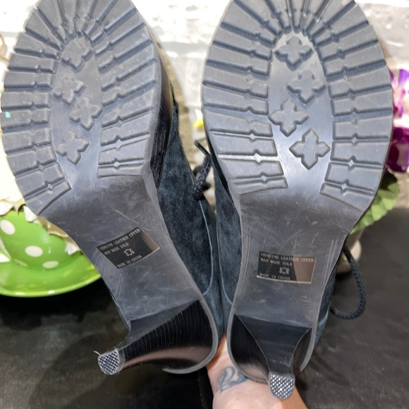 Envy Heeled Black Suede Tie Up Ankle Boots - Picture 9 of 16